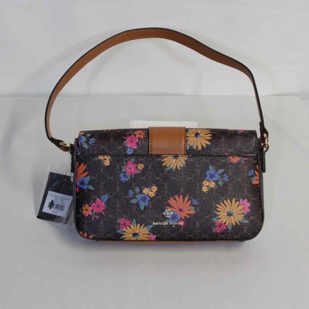 Nanette Lepore Fiona Logo Flap Chocolate Floral Baguette - Picture 6 of 9
